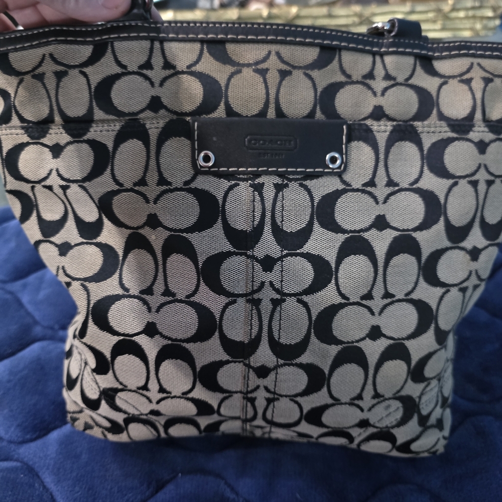 Coach Black and Tan Signature Tote